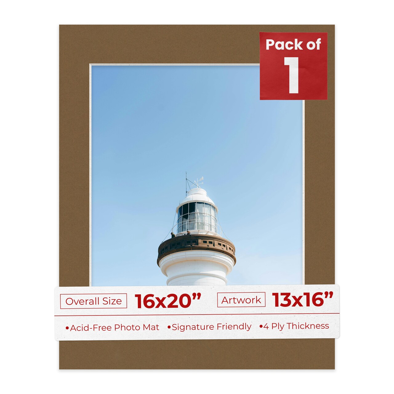 Aged Oak Brown Mat Board for 16x20 Frames - Fits 13x16 Photos